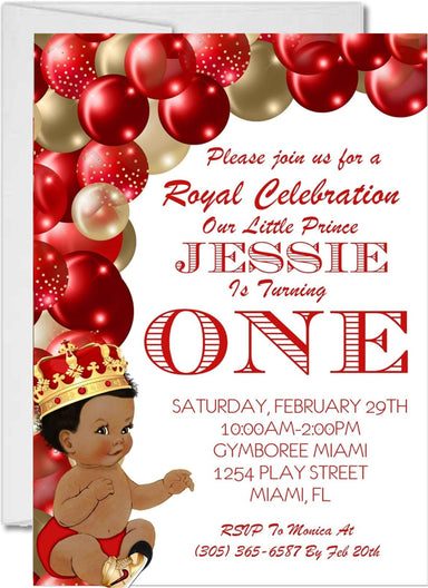 Red And Gold Prince 1st Birthday Party Invitations