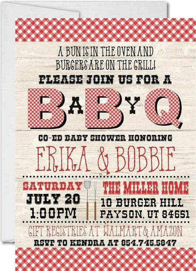 Red Backyard Baby Q Baby Shower Invitations
