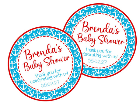 Red and blue anchor baby shower sticker