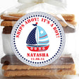 Red and blue sailboat baby shower sticker