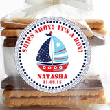 Red and blue sailboat baby shower sticker