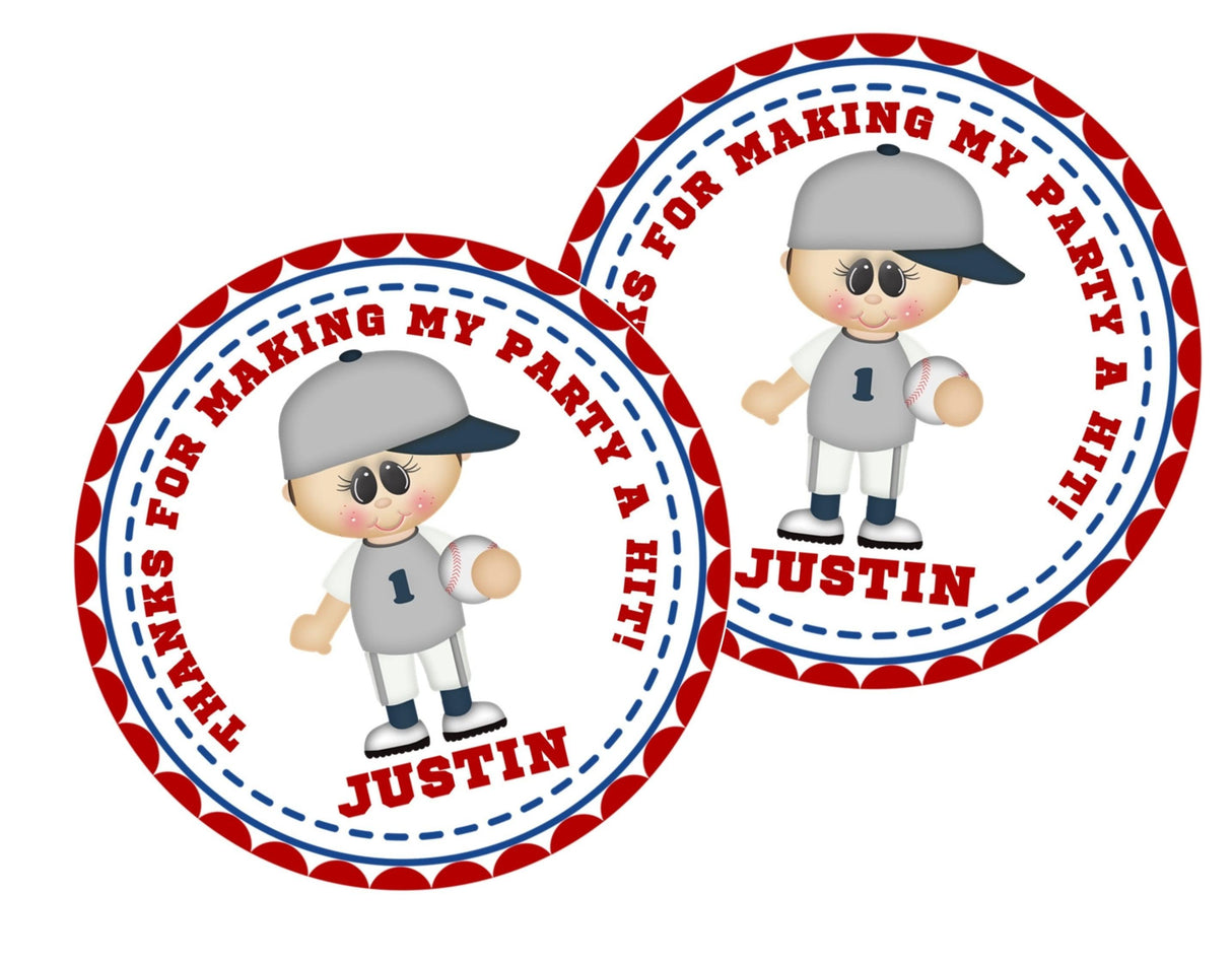 Red and blue star border baseball party label