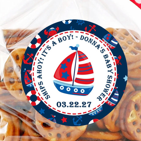 Red and navy nautical baby shower sticker