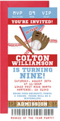 Red blue baseball birthday ticket invitation with admission pass layout