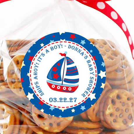 Red blue star nautical baby shower sticker