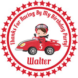 Red boys race car birthday sticker