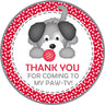 Red grey puppy dog birthday party sticker favor label