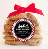 Red ladybug birthday sticker for treat bags