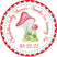 Red mushroom baby shower sticker with forest theme and watercolor design