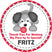 Red puppy birthday sticker with name and pawty message