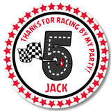 Red racetrack birthday party stickers