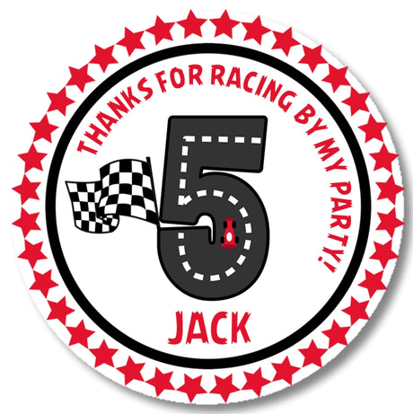 Red racetrack birthday party stickers