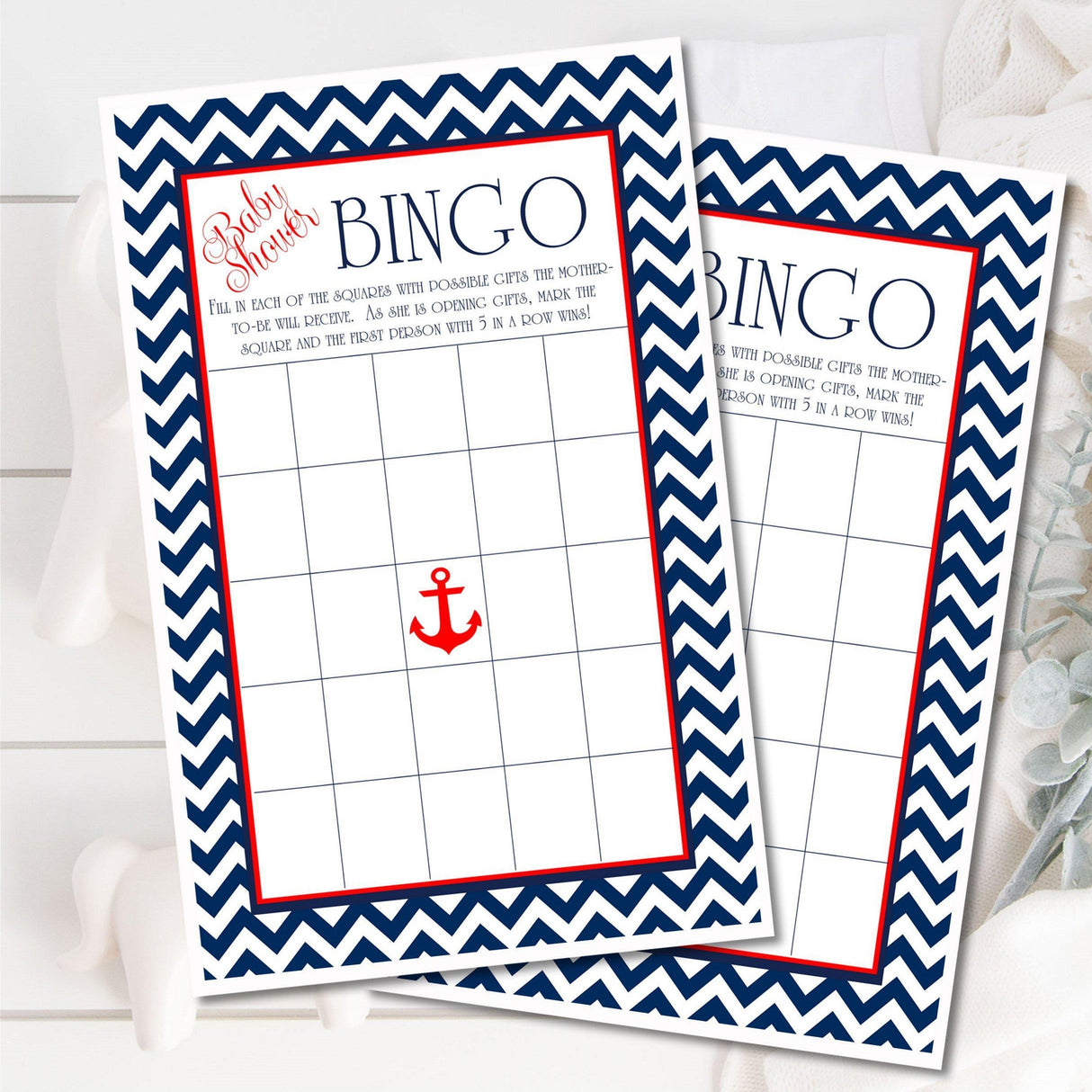 Red white blue nautical baby shower bingo printable game