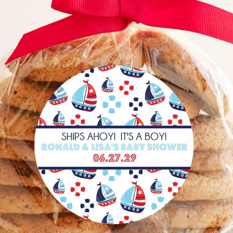 Red white blue sailboat baby shower sticker