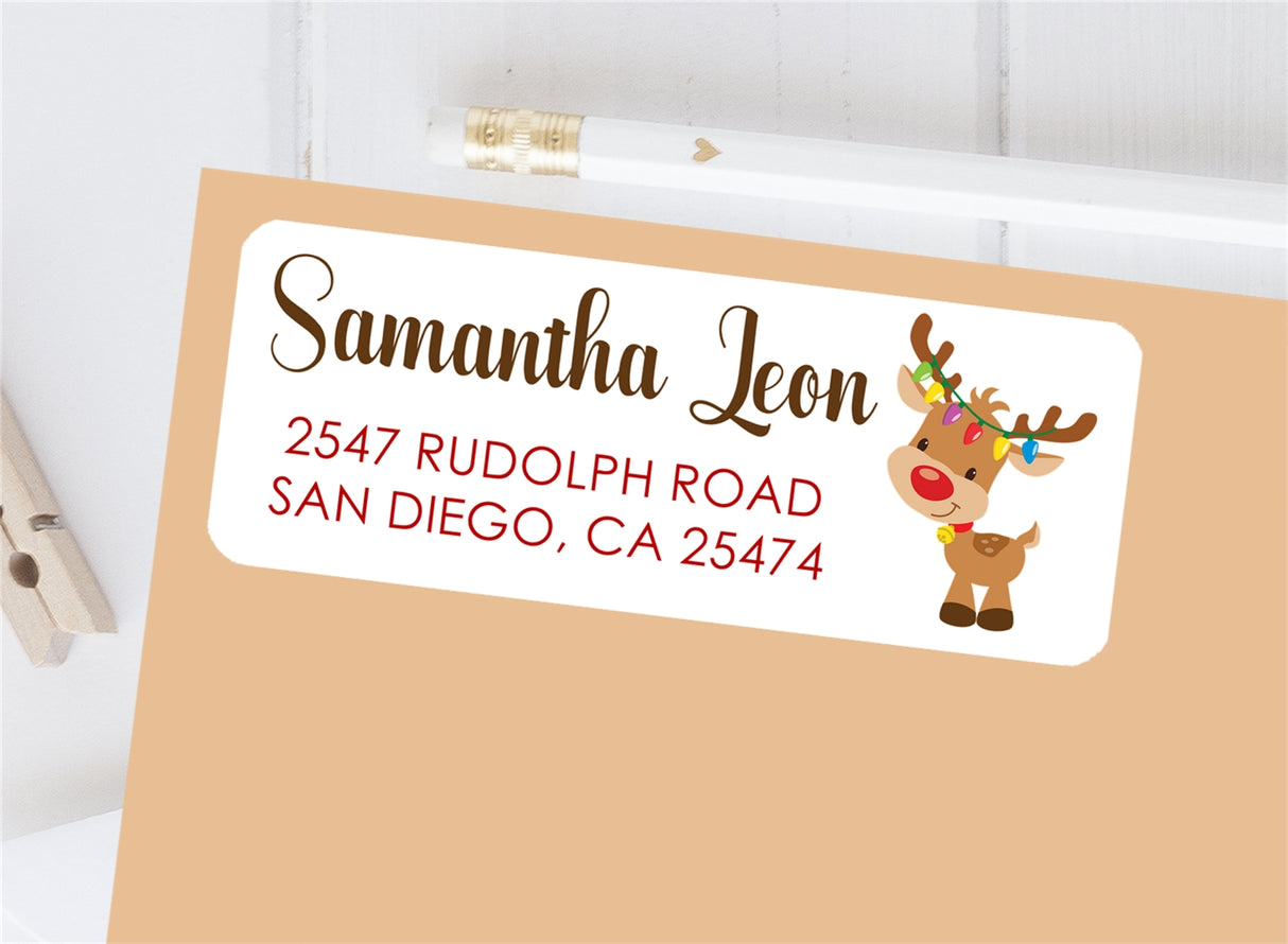 Reindeer Christmas address labels with cute holiday illustration