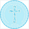 Religious blue Baptism favor label with lace cross