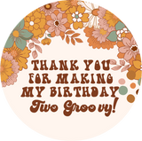 Retro boho Two Groovy sticker with orange and peach flowers