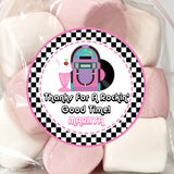 Retro jukebox and record 1950s birthday sticker personalized