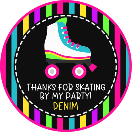 Roller skate birthday sticker with colorful retro design