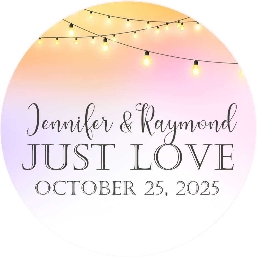 Romantic blush wedding favor label with just love text