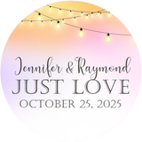 Romantic blush wedding favor label with just love text
