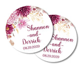 Romantic floral wedding favor label with deep pink flowers