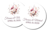 Romantic floral wedding favor sticker in pink and burgundy tones