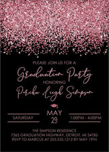 Rose Gold And Black Graduation Party Invitations