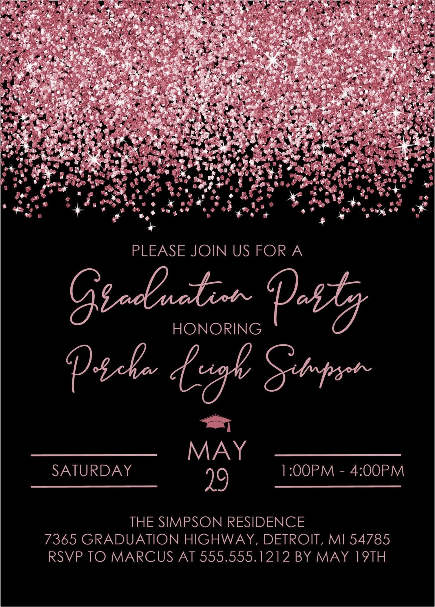 Rose Gold And Black Graduation Party Invitations