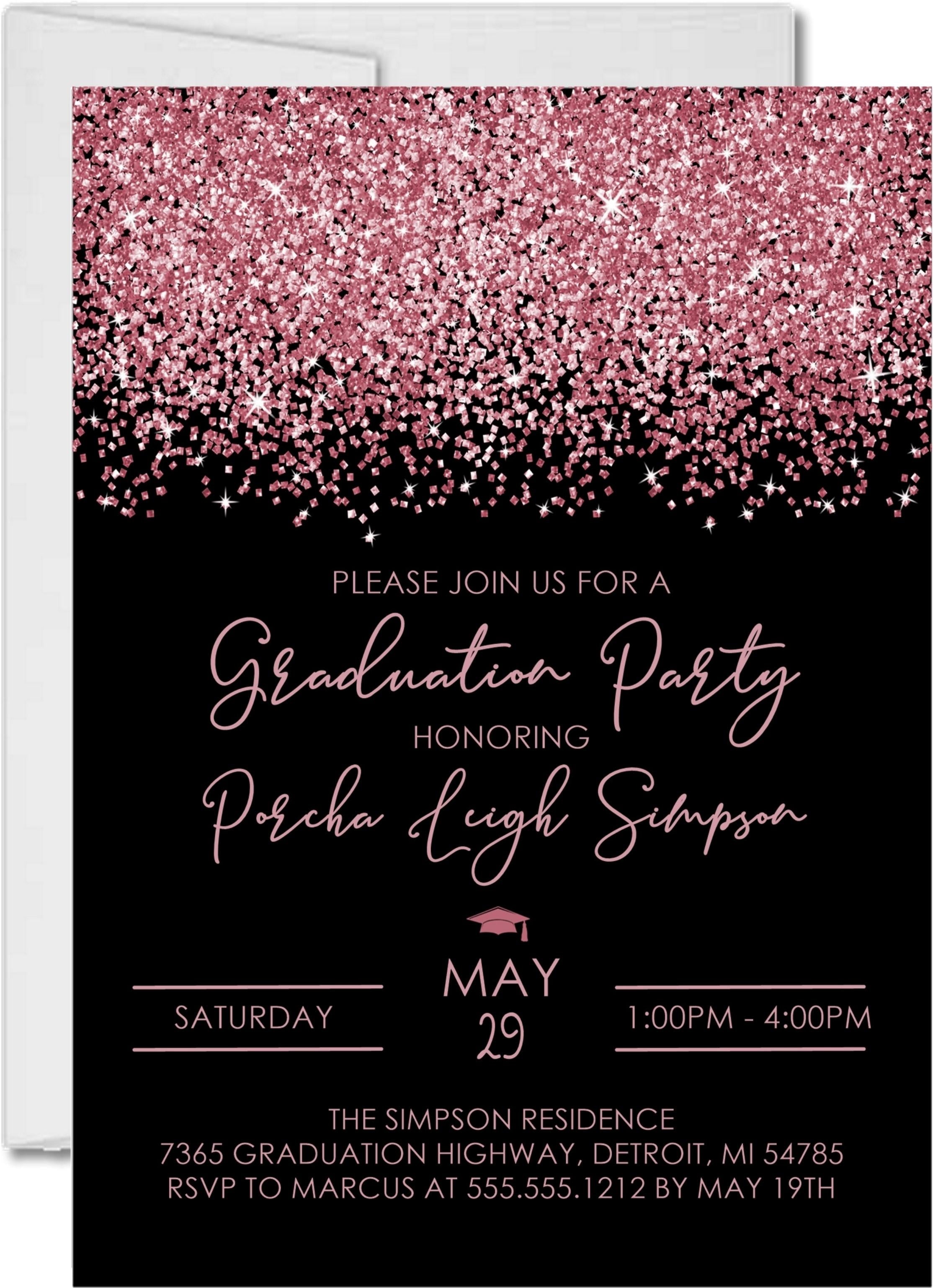 Rose Gold And Black Graduation Party Invitations