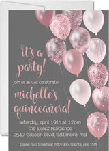 Rose Gold And Grey Balloon Quinceanera Invitations