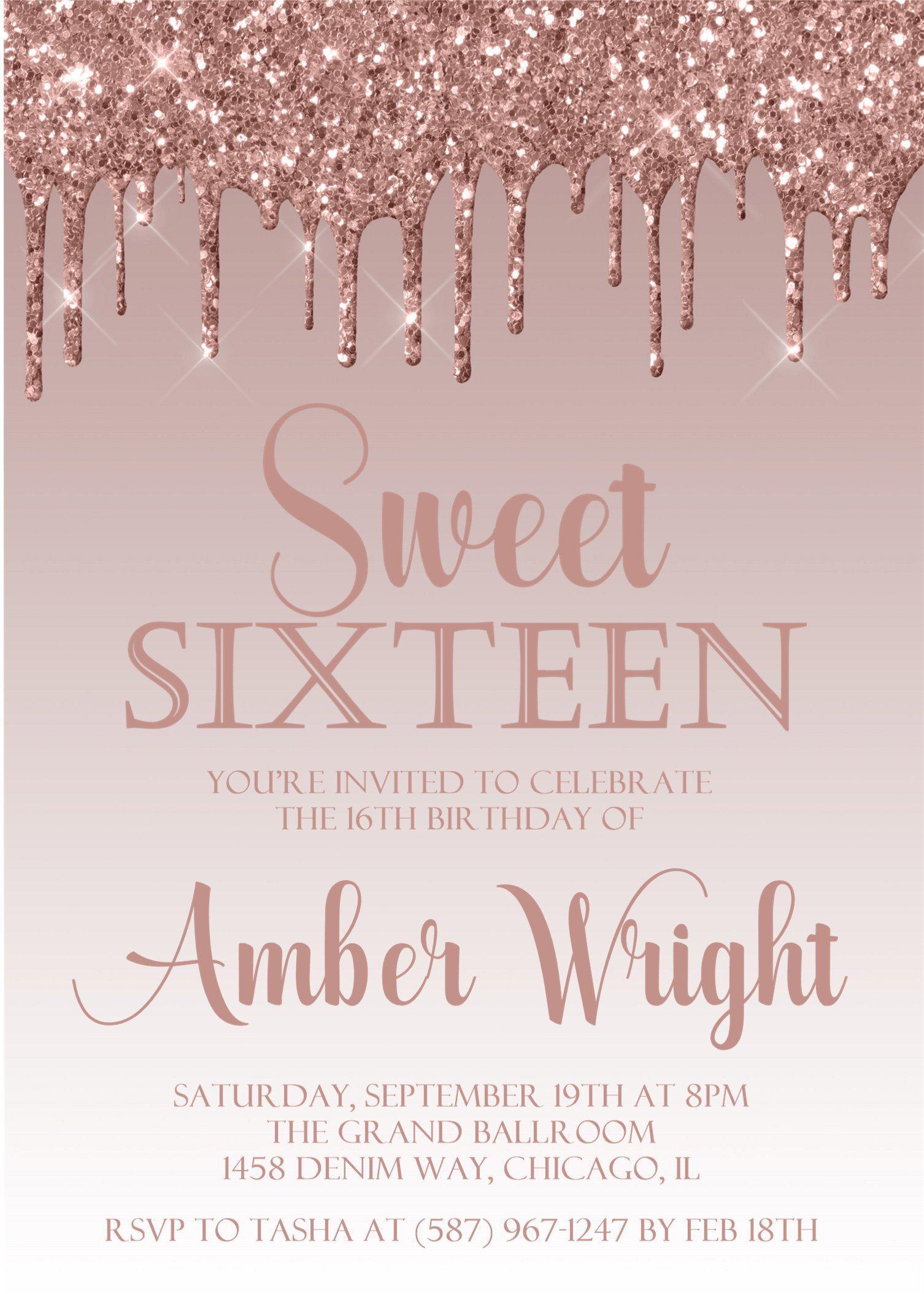 Rose Gold Sweet 16 Party Invitations