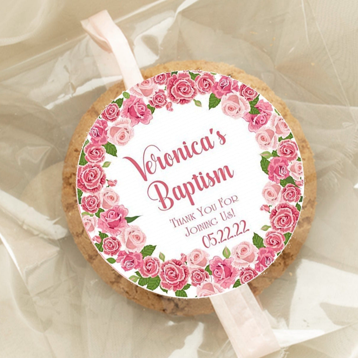 Pink Rose Baptism Stickers