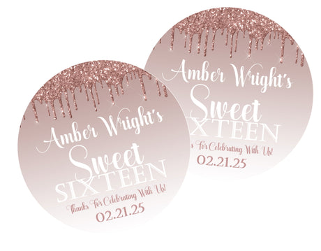 Rose gold Sweet 16 personalized sticker