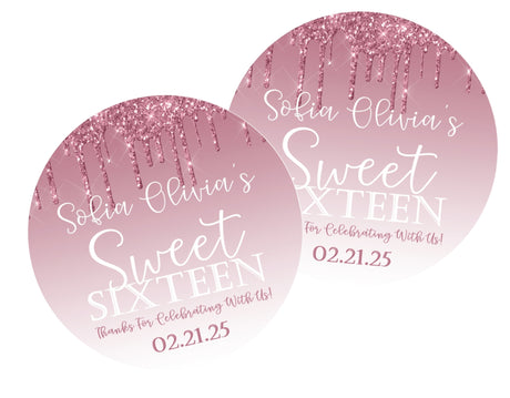 Rose pink Sweet 16 sticker with ombre background