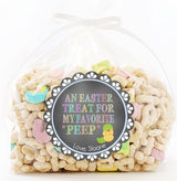 Round chalkboard Easter sticker with chick and pastel text