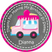 Round girls birthday sticker featuring dessert truck and ice cream design