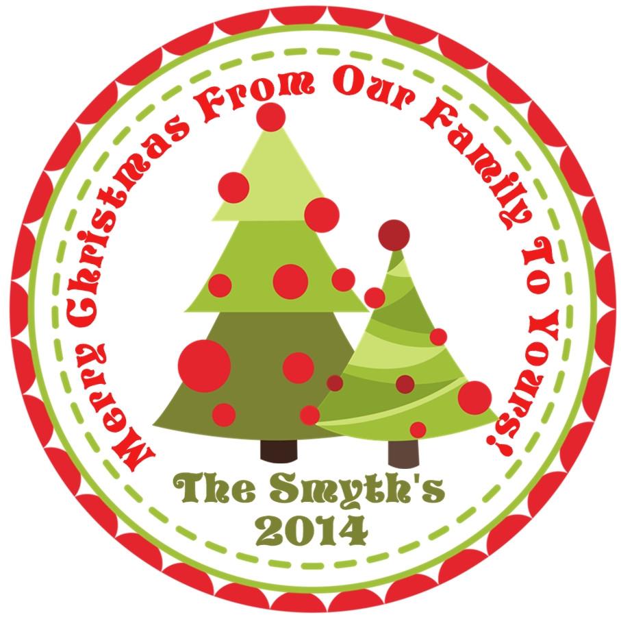 Round holiday label featuring a modern styled Christmas tree design