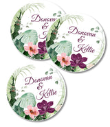 Round tropical wedding envelope seal with palm leaves