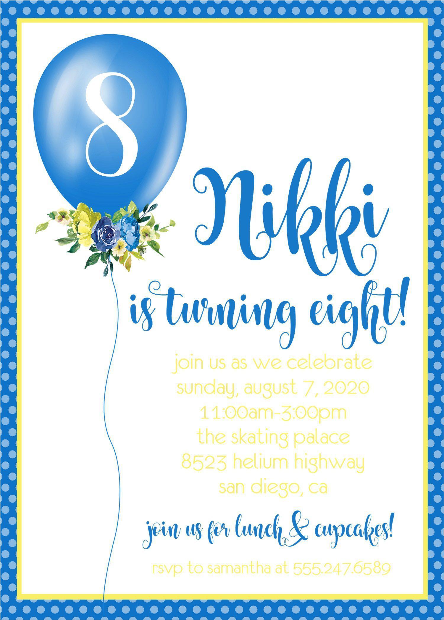 Royal Blue And Yellow Balloon Birthday Party Invitations