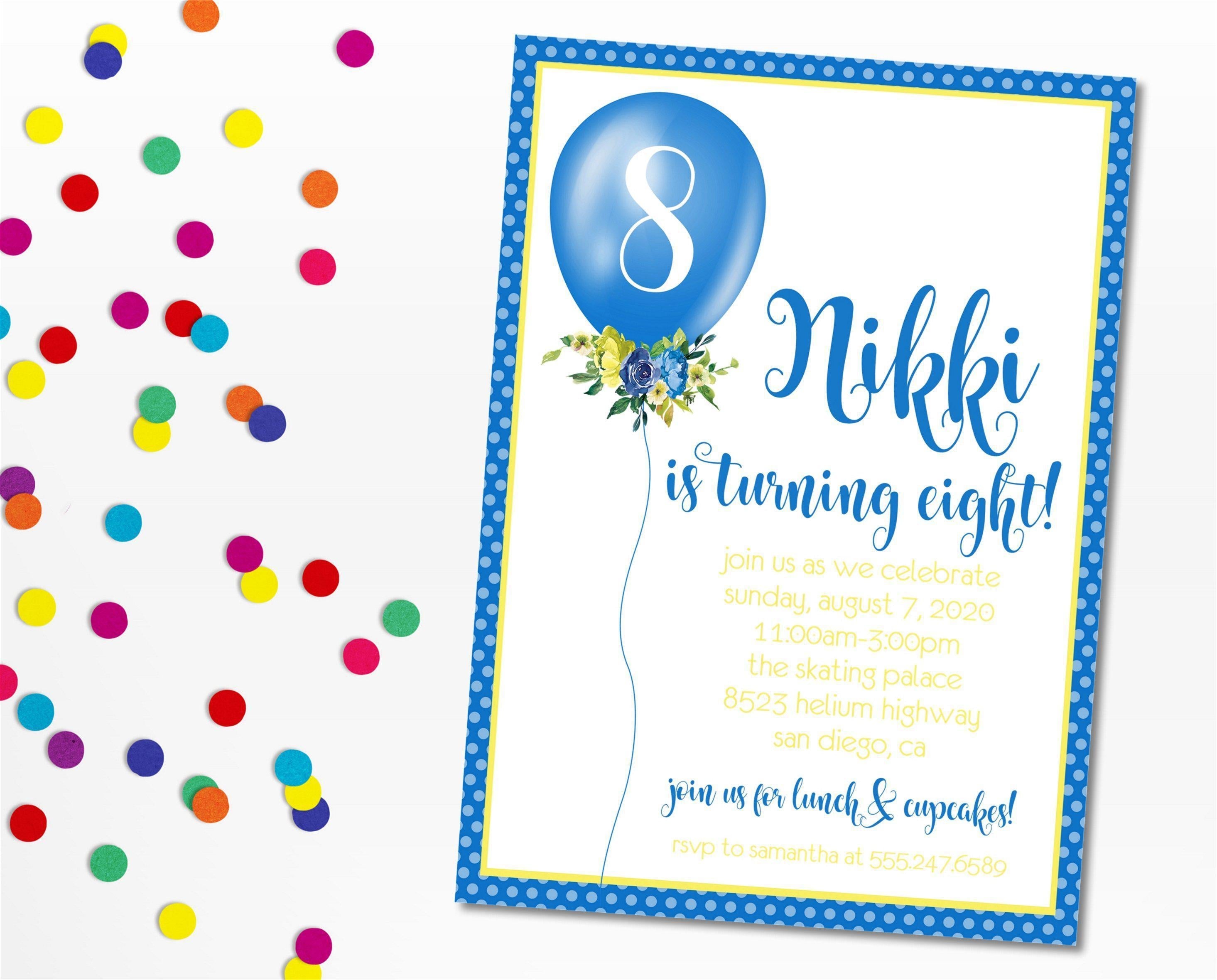 Royal Blue And Yellow Balloon Birthday Party Invitations