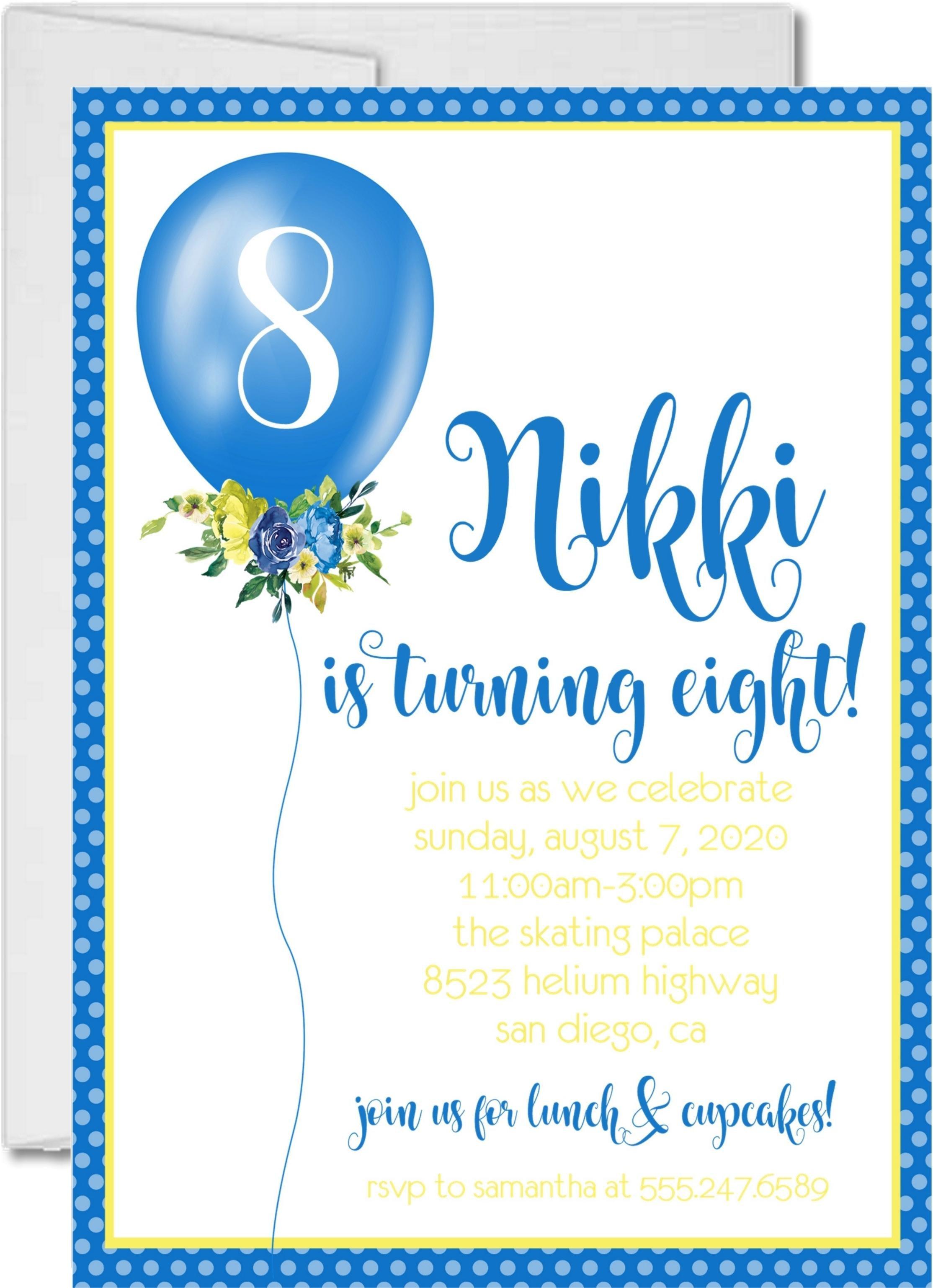 Royal Blue And Yellow Balloon Birthday Party Invitations