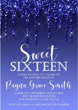 Royal Blue Sweet 16 Party Invitations