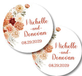 Rust and ivory floral wedding favor label with custom date