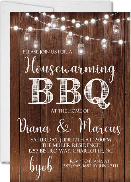 Rustic Housewarming BBQ Invitations