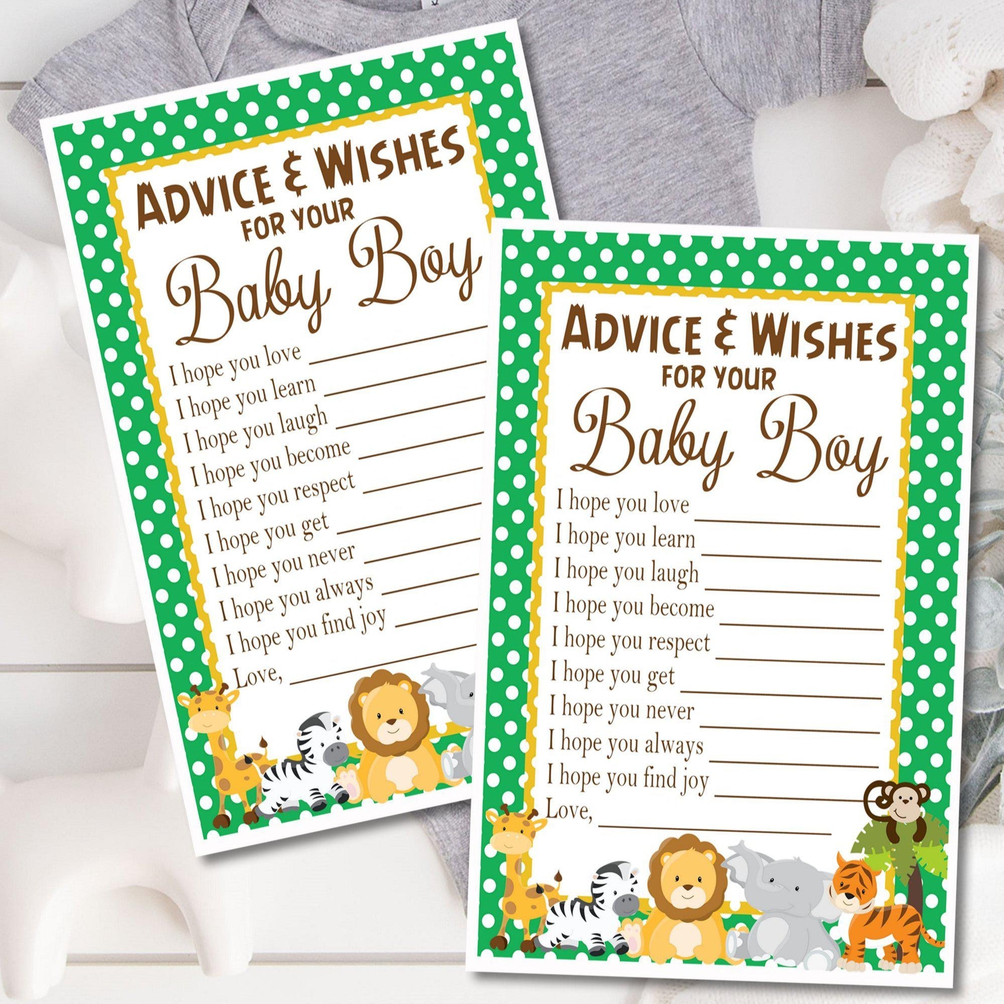 Safari Animal Baby Shower Wish Cards