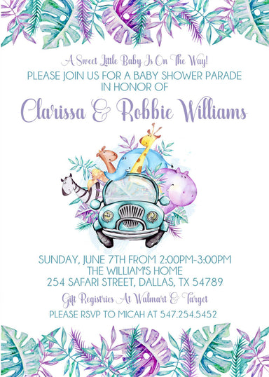 Safari Drive By Baby Shower Invitations