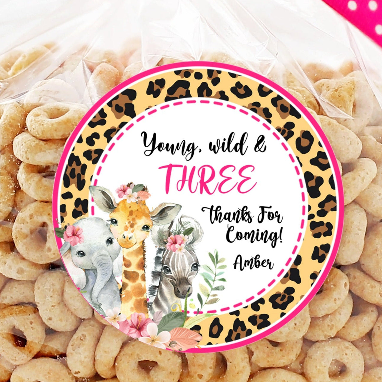 Young, Wild & Three Safari Birthday Party Stickers