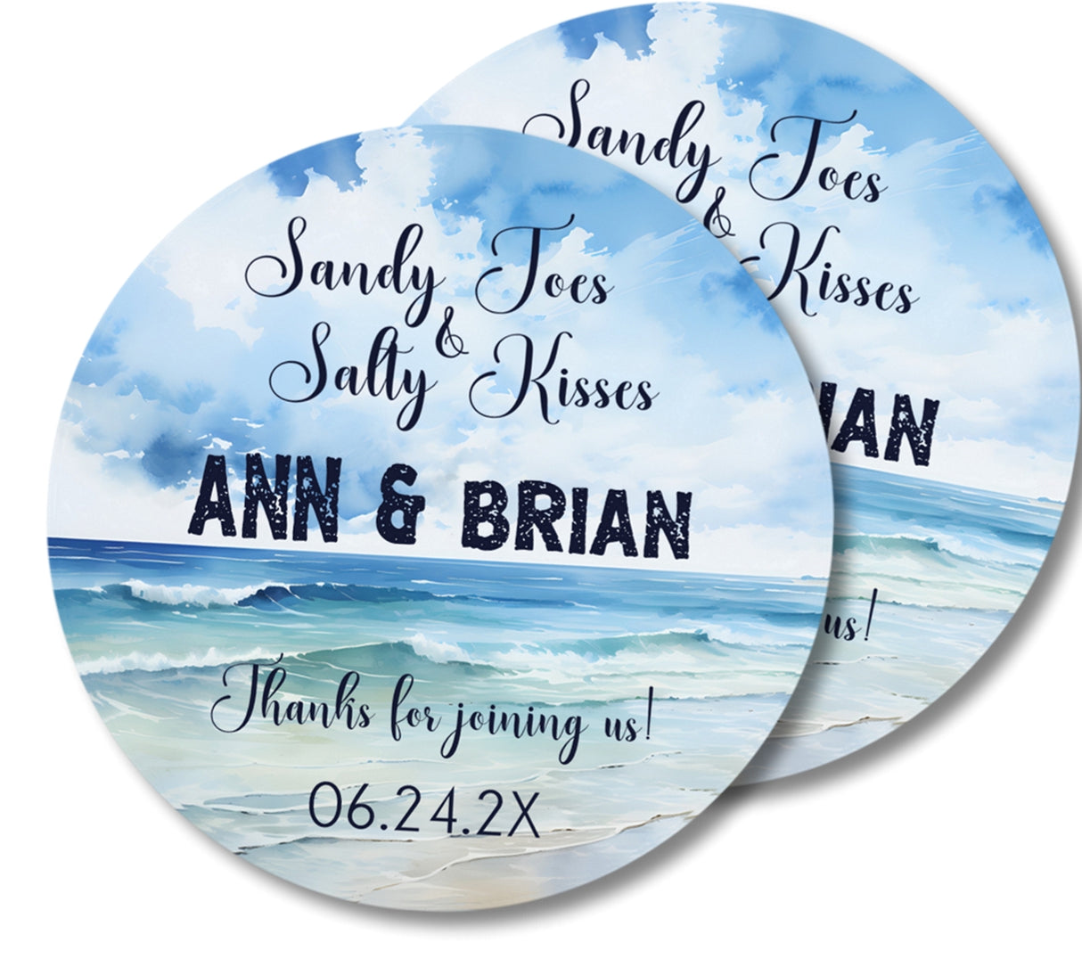 Sandy toes salty kisses wedding favor sticker