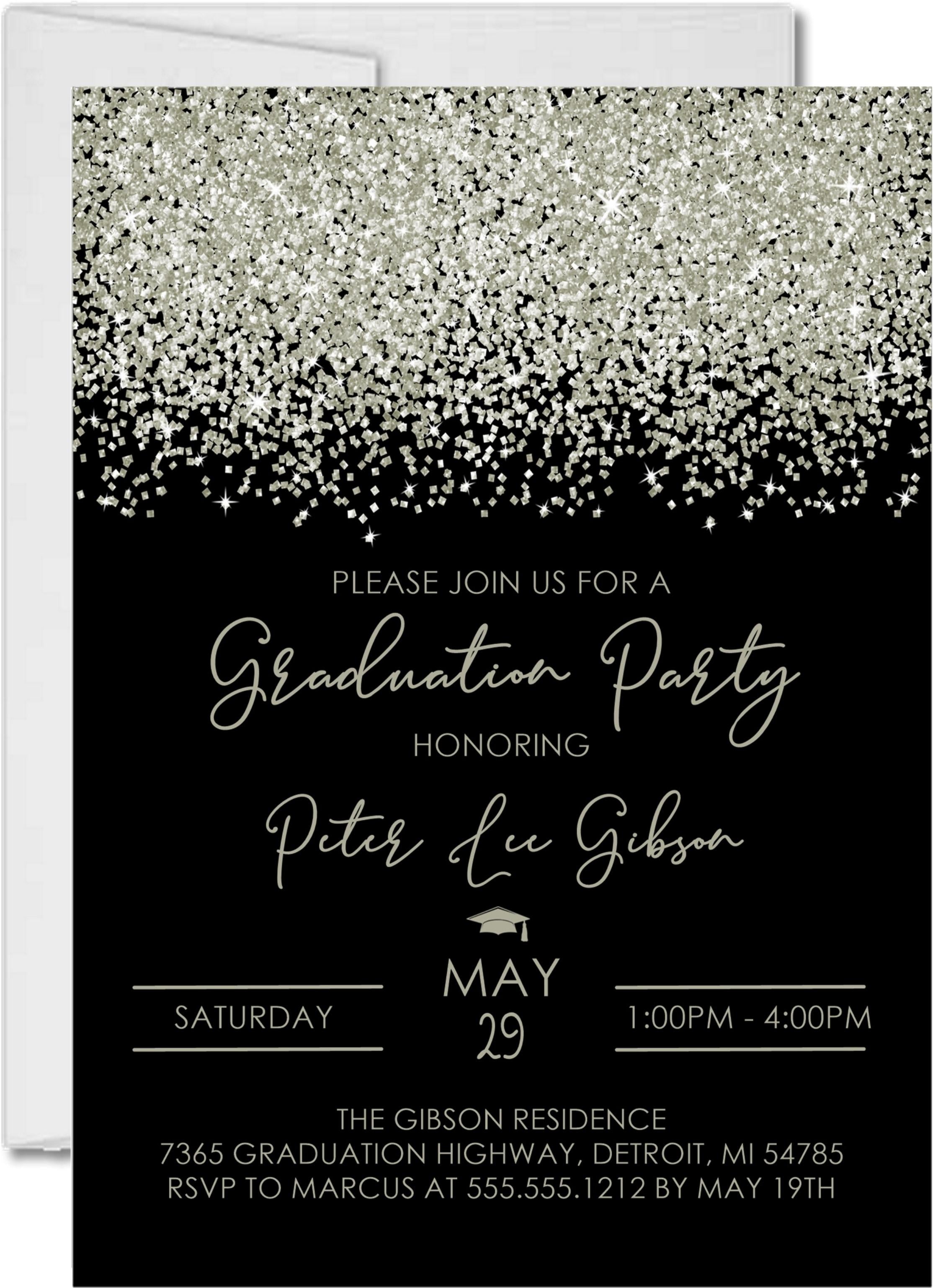 Silver And Black Graduation Party Invitations